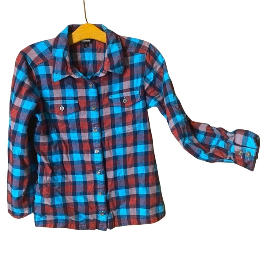 Patagonia Blue Red Button Down Shirt Classic Flannel Design organic cotton sz 4